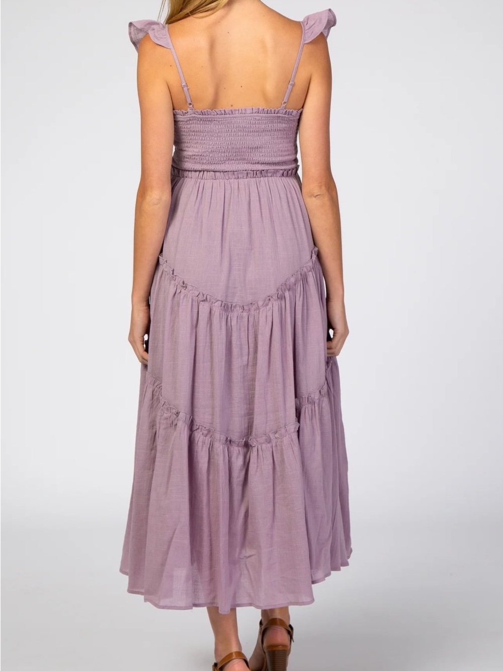 PinkBlush Maternity Lavender Smocked Flutter Strap Maxi Dress - Picture 2 of 11